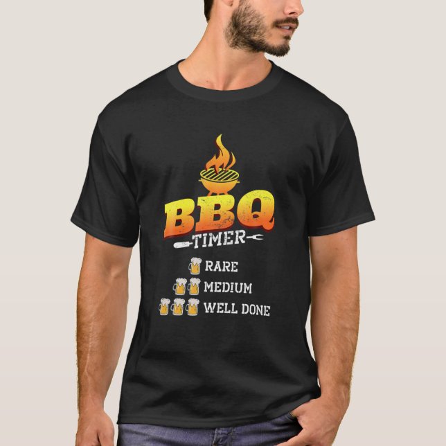 Camiseta Temporizador Mens BBQ, Parrillada Y Cerveza De Car (Anverso)