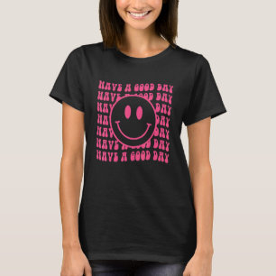 Camiseta Ten Un Buen Día Cara Sonriente Rosa Estética Prepp