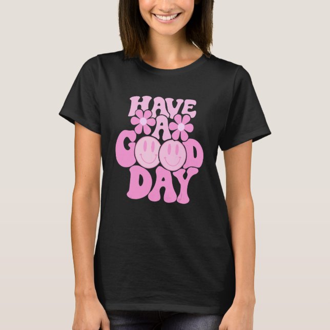 Camiseta Ten Un Buen Día Sonrisa Rosa Cara Preppy Estética  (Anverso)