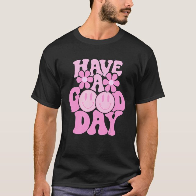 Camiseta Ten Un Buen Día Sonrisa Rosa Cara Preppy Estética  (Anverso)