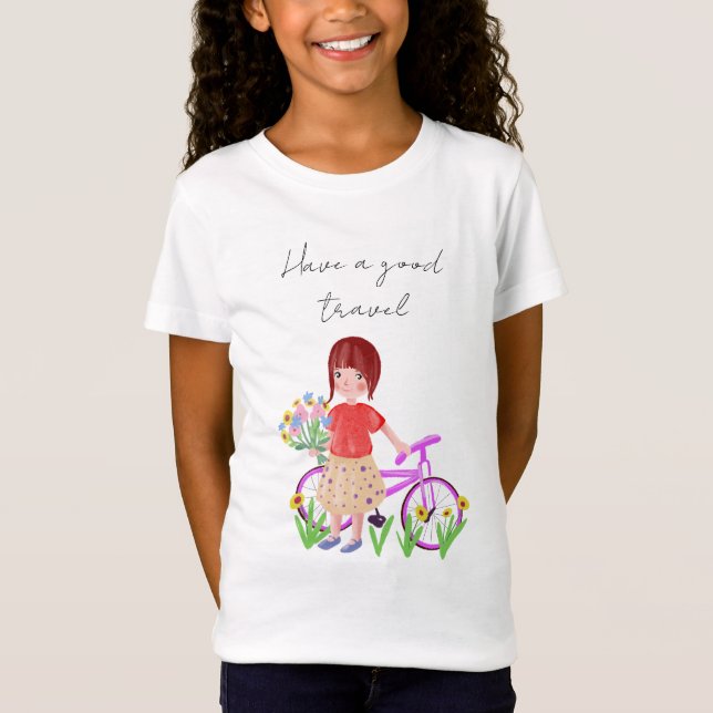 Camiseta Ten un buen viaje, postal. chica personalizado con (Anverso)