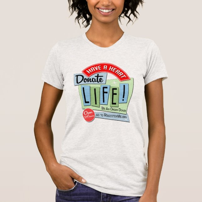 Camiseta Ten un corazón. Diseño retro de Donate Life (Anverso)