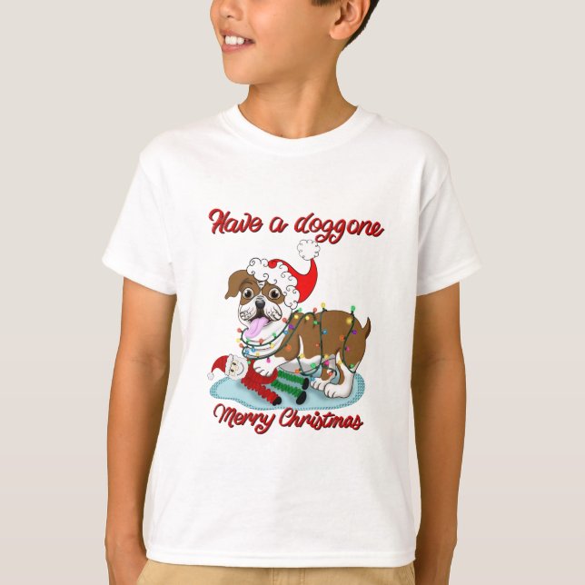 Camiseta Ten un Doggone Feliz Navidad Bulldog Luces de Navi (Anverso)