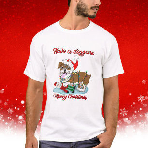 Camiseta Ten un Doggone Feliz Navidad Bulldog Luces de Navi