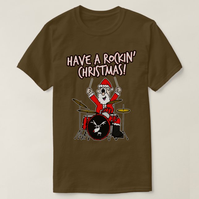 Camiseta Ten un Navidad Rockin Santa Drumming Drummer (Diseño del anverso)
