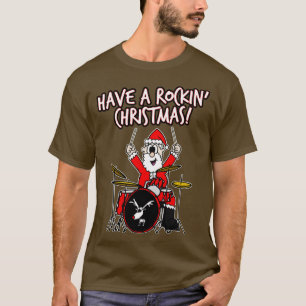 Camiseta Ten un Navidad Rockin Santa Drumming Drummer