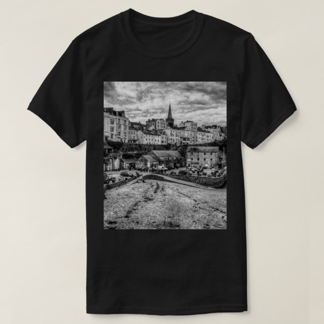 Camiseta Tenby North Beach Black And White (Diseño del anverso)