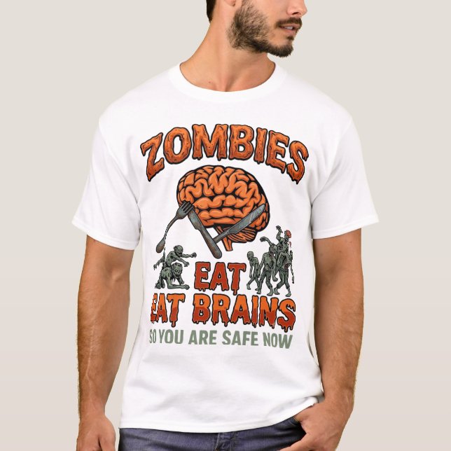 Camiseta Tenedores Cuchillo Cerebro Halloween Cerebros Come (Anverso)