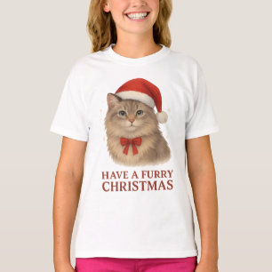 Camiseta Tenga una Navidad Peluda Gatito Siberiano Lindo Sa