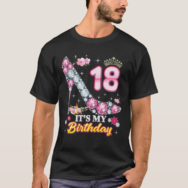 Camiseta Tengo 18 años y es mi 18 cumpleaños, Diamante Rosa (Anverso)