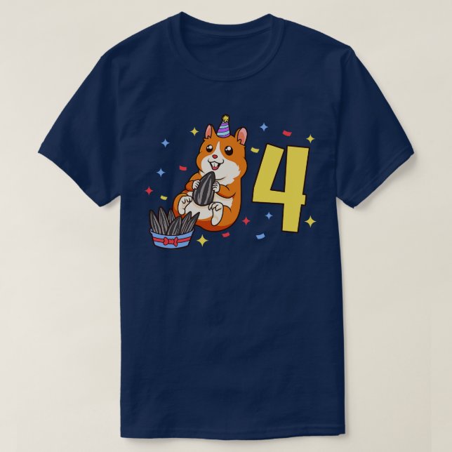 Camiseta Tengo 4 años con niños hamster cumpleaños de 4 año (Diseño del anverso)