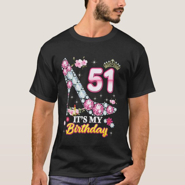 Camiseta Tengo 51 años y es mi 51 cumpleaños Diamante Rosa  (Anverso)