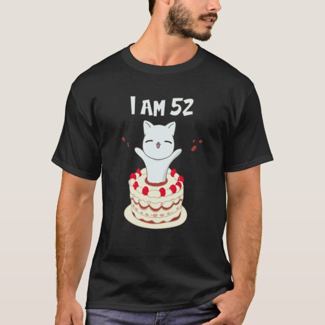 Camiseta Tengo 52 gatitos de gato con torta de cumpleaños (Anverso)
