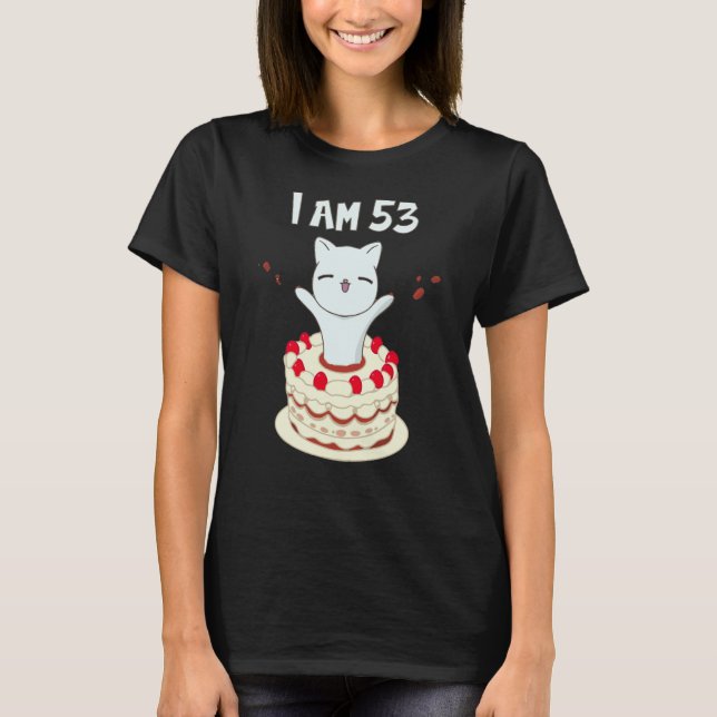 Camiseta Tengo 53 gatitos de gato con torta de cumpleaños (Anverso)