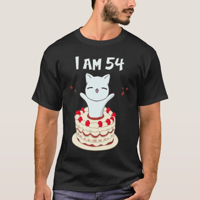 Camiseta Tengo 54 gatitos de gato con torta de cumpleaños (Anverso)