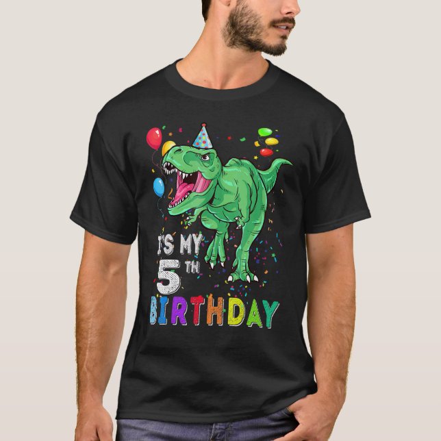 Camiseta Tengo 5 años y es mi quinto cumpleaños, Dinosaur R (Anverso)