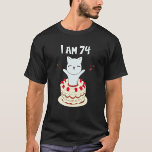 Camiseta Tengo 74 gatitos de gato con torta de cumpleaños