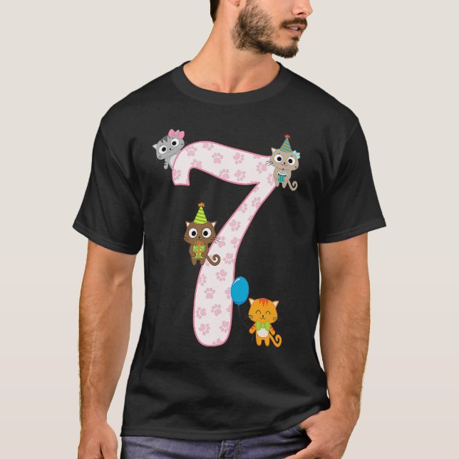 Camiseta Tengo 7 años, Chica de gato, 7 años (Anverso)