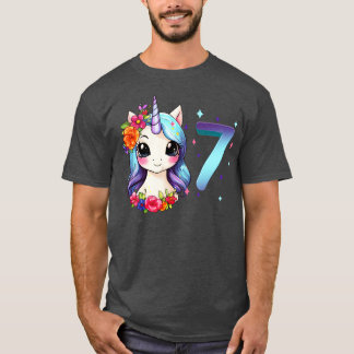 Camiseta Tengo 7 años con chica unicornio de 7 años 1