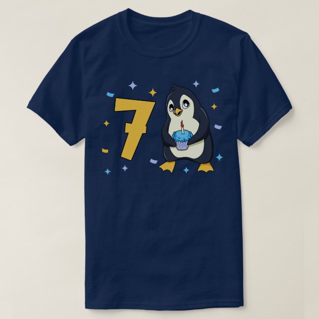 Camiseta Tengo 7 años con niños de pingüino de 7 años (Diseño del anverso)