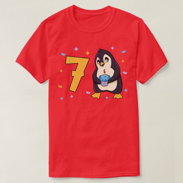 Camiseta Tengo 7 años con niños de pingüino de 7 años (Diseño del anverso)