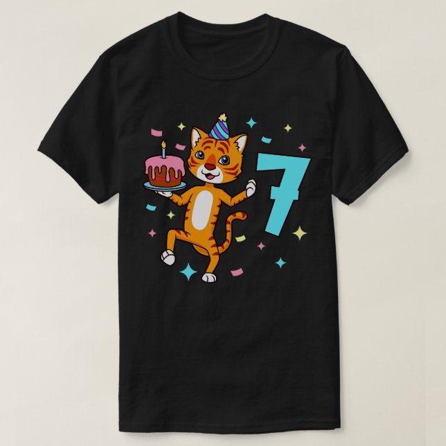 Camiseta Tengo 7 años con un niño tigre cumpleaños 7 años (Diseño del anverso)
