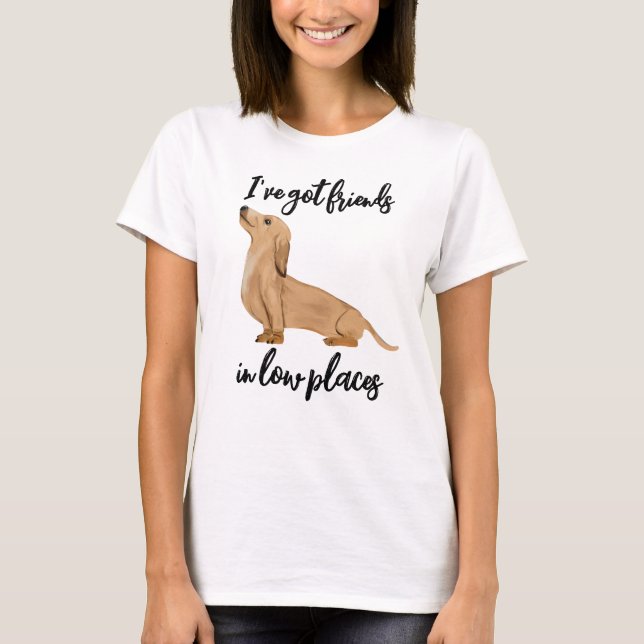 Camiseta Tengo amigos en lugares bajos, perro Dachshund (Anverso)
