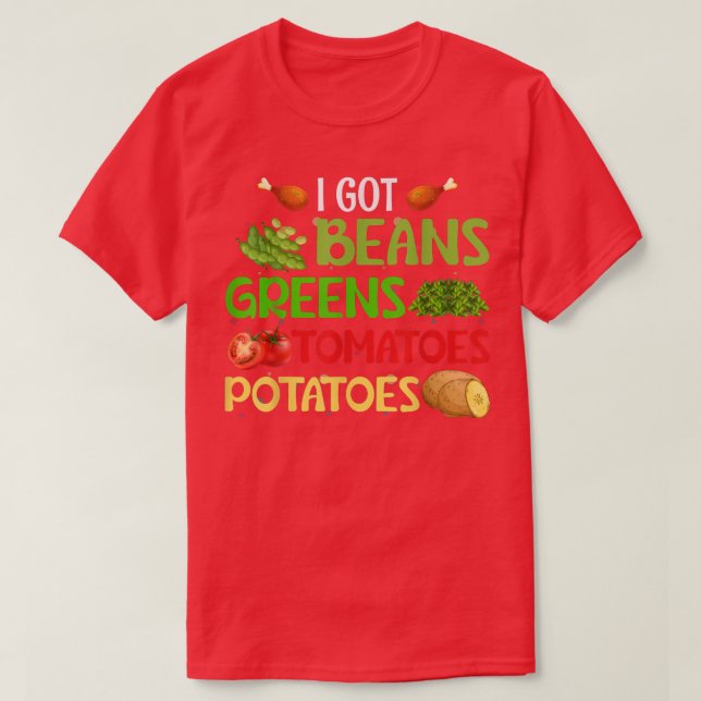 Camiseta Tengo judías verdes papas tomates Acción de Gracia (Diseño del anverso)