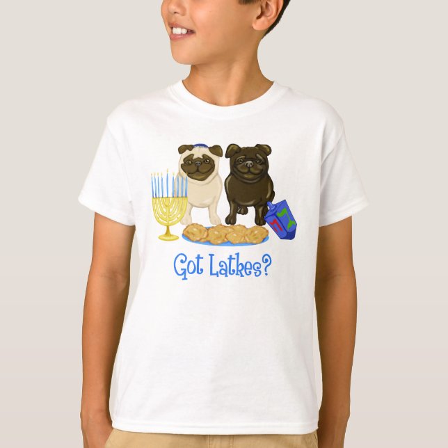Camiseta Tengo latkes Hanukkah Pug Tees y Swets (Anverso)