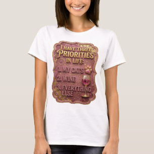 CAMISETA TENGO TRES PRIORIDADES EN LA VIDA 1 MIS GATOS 2 GA