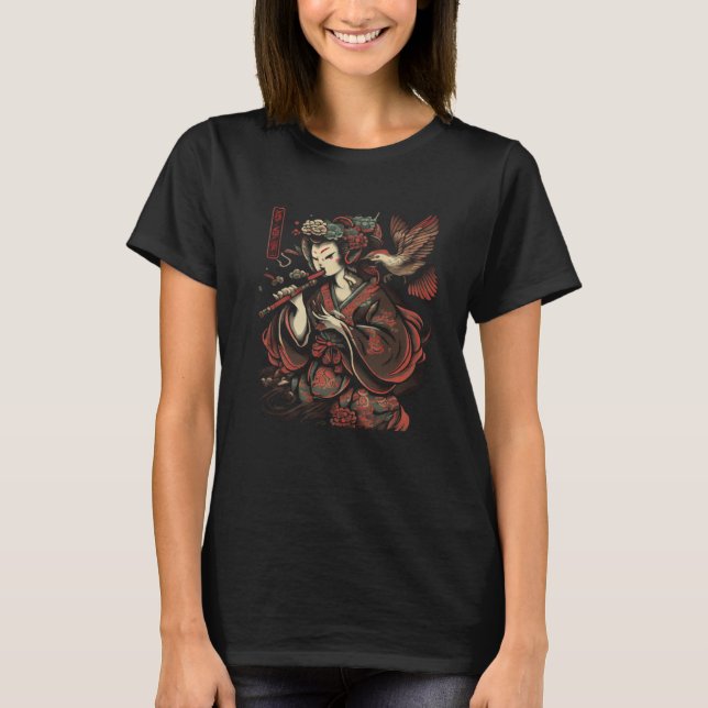 Camiseta Tengu Goddess Playing Flute Japanese Graphic Vinta (Anverso)