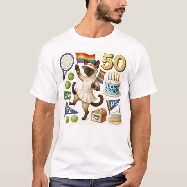 Camiseta Tenis 50 años para los amantes del gato (Anverso)