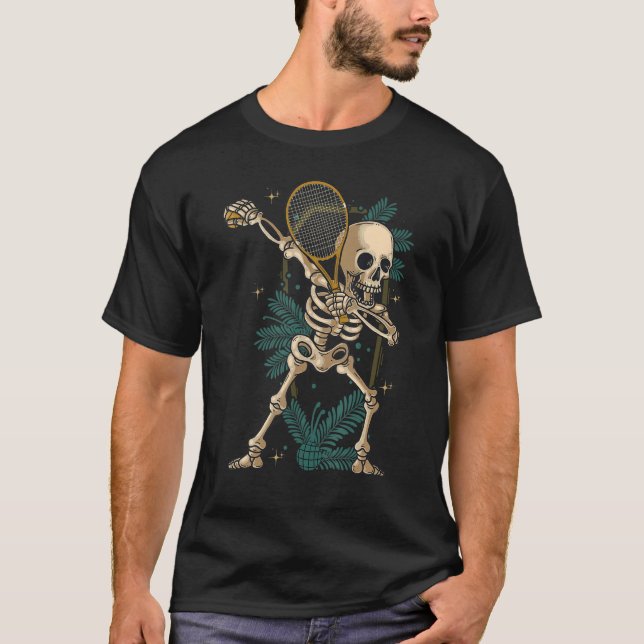 Camiseta Tenis Dabbing Skeleton Tenis con Racket (Anverso)