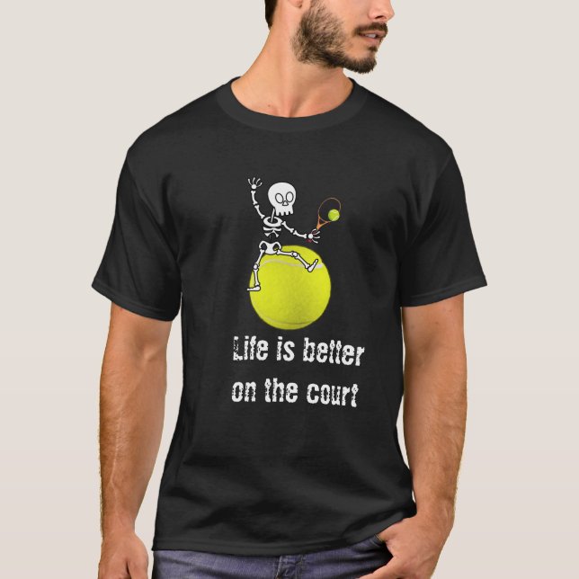 Camiseta Tenis Halloween con esqueleto jugar al tenis T-Shi (Anverso)