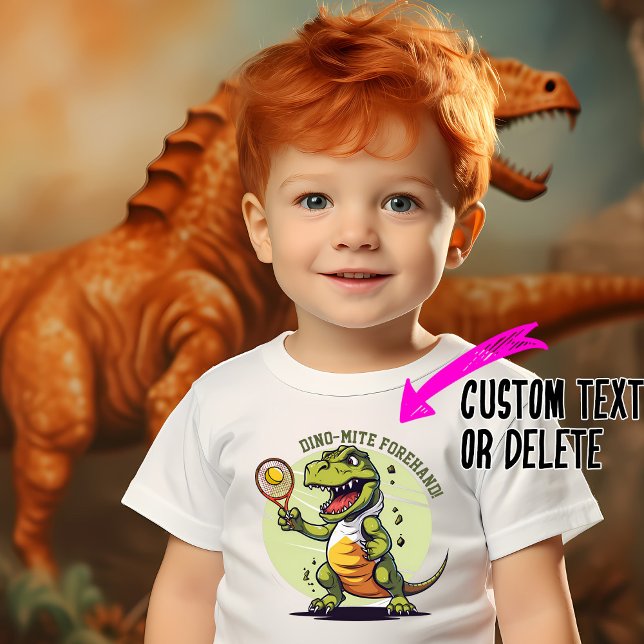 Camiseta Tenista de Dina-Mite (Cute t-shirt for kids and adults with t-rex playing tennis and custom text)