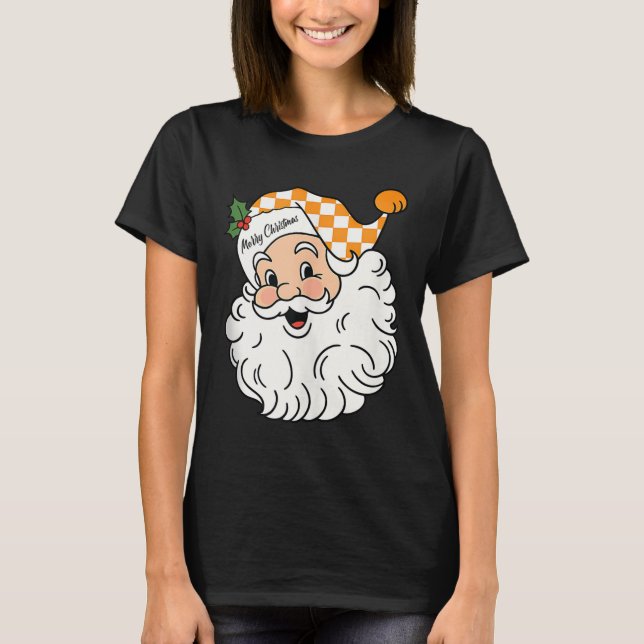 Camiseta Tennessee Merry Christmas Santa Checkerboard Orang (Anverso)