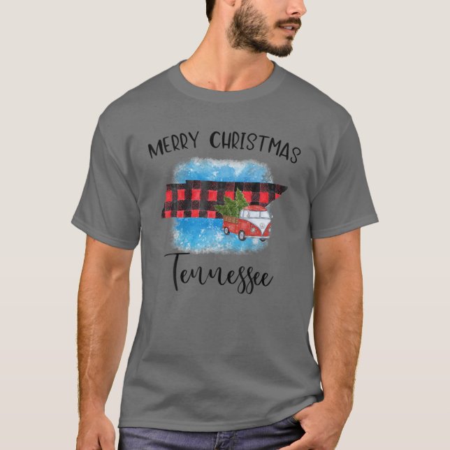 Camiseta Tennessee Merry Christmas Truck Buffalo Plaid Xmas (Anverso)