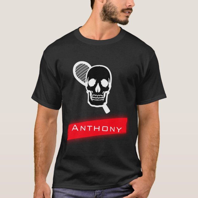Camiseta Tennis Dad Skull Skeleton Racket Nombre de Neón Ro (Anverso)