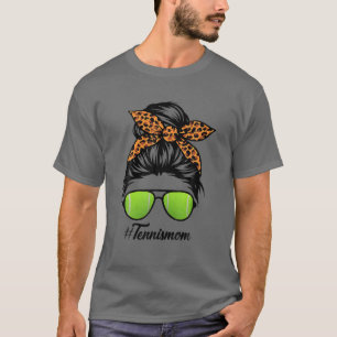 Camiseta Tennis Mom Life With Leopard And Messy Bun Player