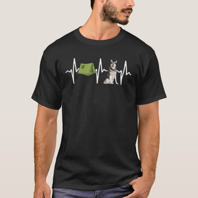 Camiseta Tent Camping Alaskan Malamute Heartbeat Dog (Anverso)