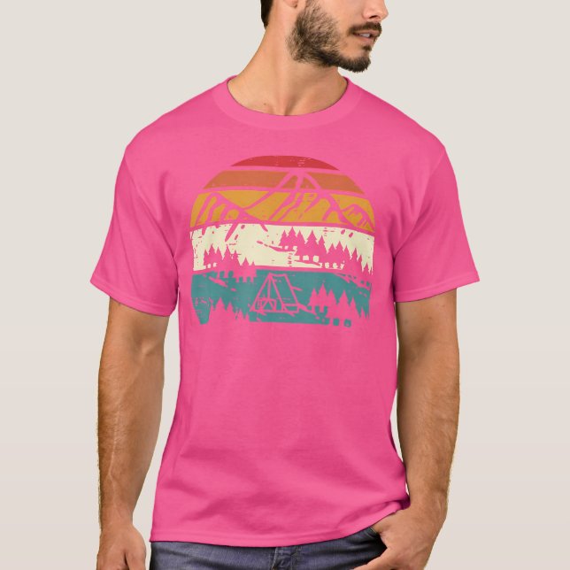 Camiseta Tent Mountain Sunset Camping Retro Naturaleza Homb (Anverso)