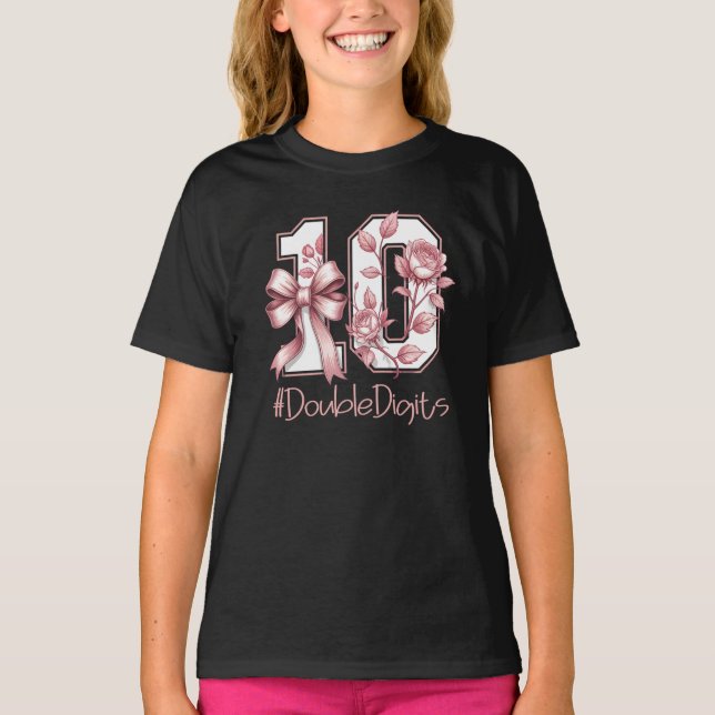 Camiseta Tenth Birthday Girl Pink Coquette Bow Turning 10 (Anverso)
