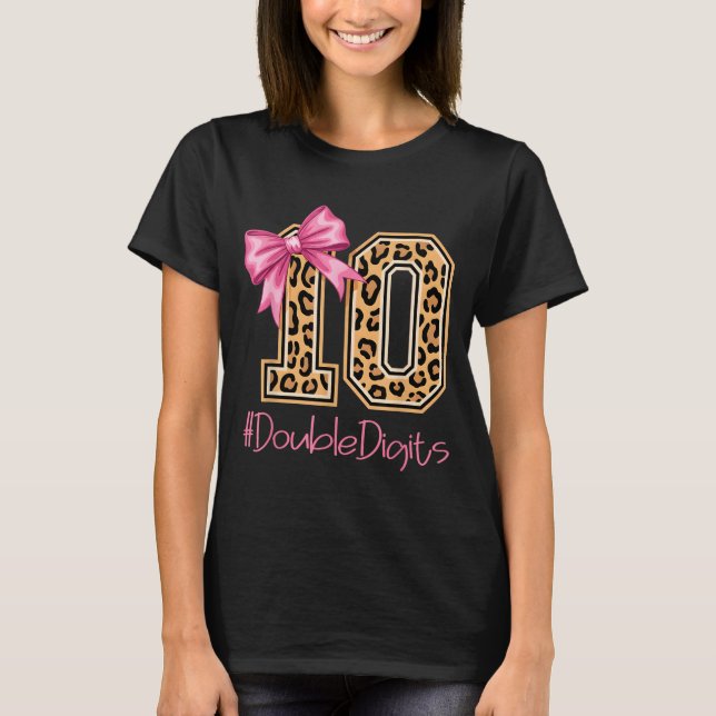 Camiseta Tenth Years Old Girl Birthday Bow Coquette Leopard (Anverso)
