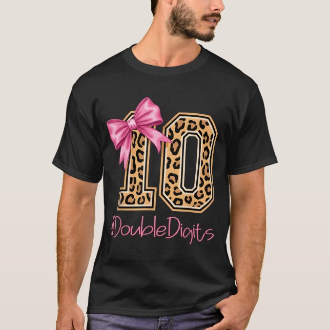 Camiseta Tenth Years Old Girl Birthday Bow Coquette Leopard (Anverso)