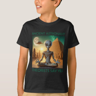 Camiseta Teóricos de los antiguos astronautas del yoga dice