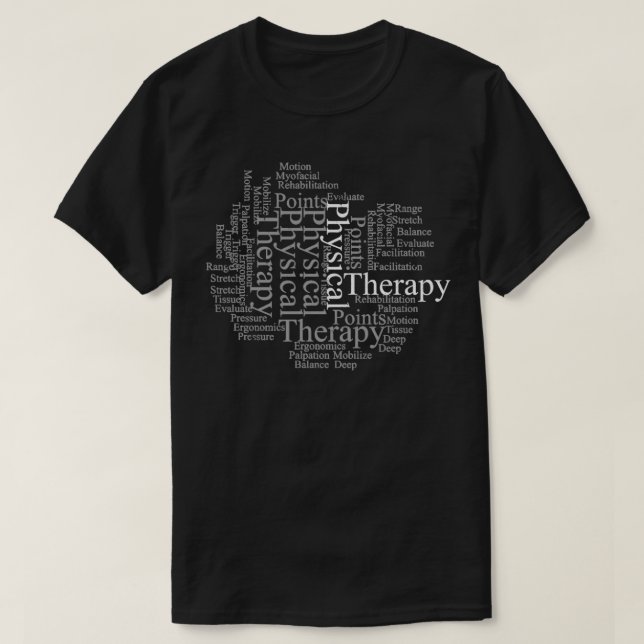 Camiseta Terapia Física Nube de Palabras PT Mes DPT PTA (Diseño del anverso)