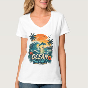 Camiseta Terapia Oceánica Playa Tropical Retro & Delfín