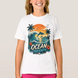 Camiseta Terapia Oceánica | Playa Tropical Retro & Delfín