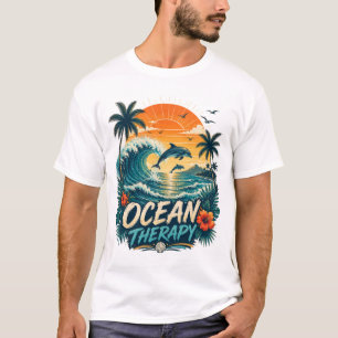 Camiseta Terapia Oceánica   Playa Tropical Retro & Delfín