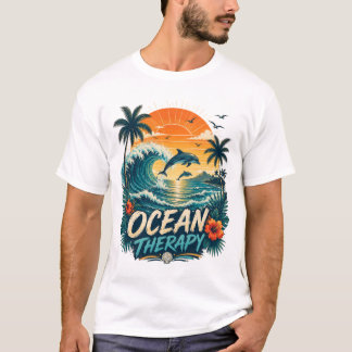 Camiseta Terapia Oceánica | Playa Tropical Retro & Delfín